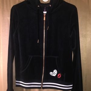 Betsey Johnson velour front zip  black hoodie